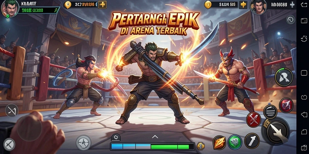 Screenshot utama 5RT menampilkan aksi pertarungan yang mendebarkan di arena.