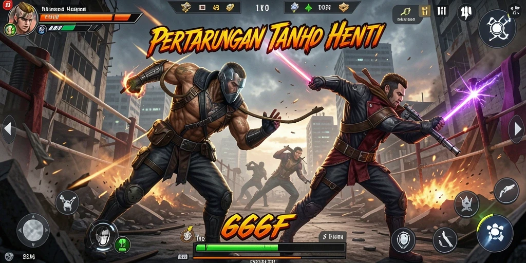 Screenshot menunjukkan aksi pertarungan mendebarkan dalam 666F.