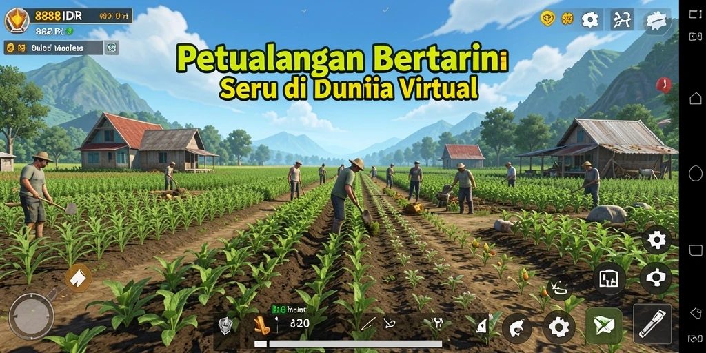Screenshot gameplay 888IDR menunjukkan dunia pertanian yang indah dan interaktif.