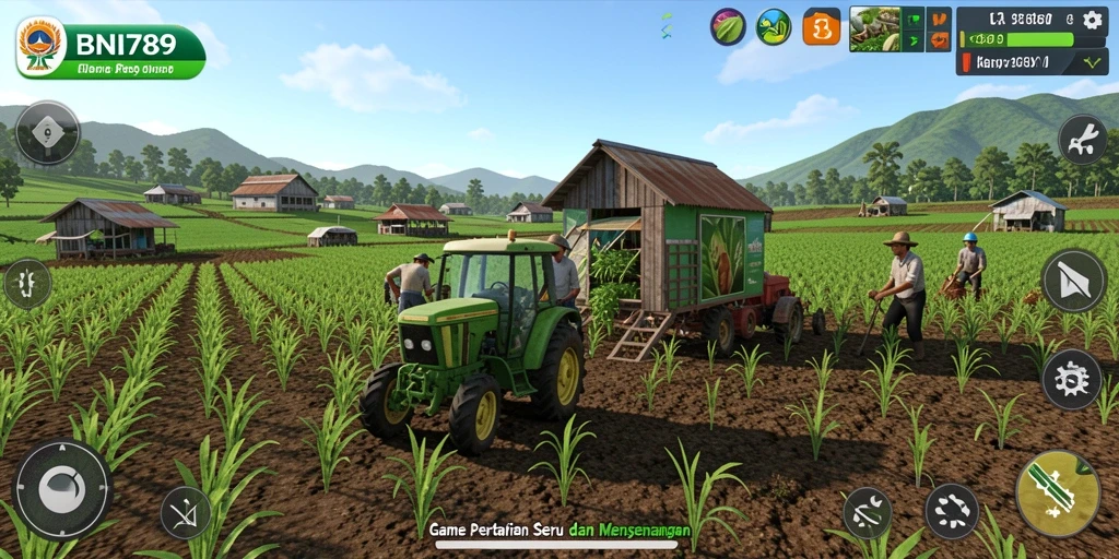 Tampilan screenshot BNI789 menunjukkan gameplay pertanian yang menarik dan interaktif.