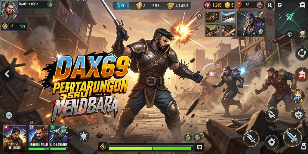 Tangkapan layar DAX69 menunjukkan aksi pertarungan yang menegangkan dan karakter yang kuat.