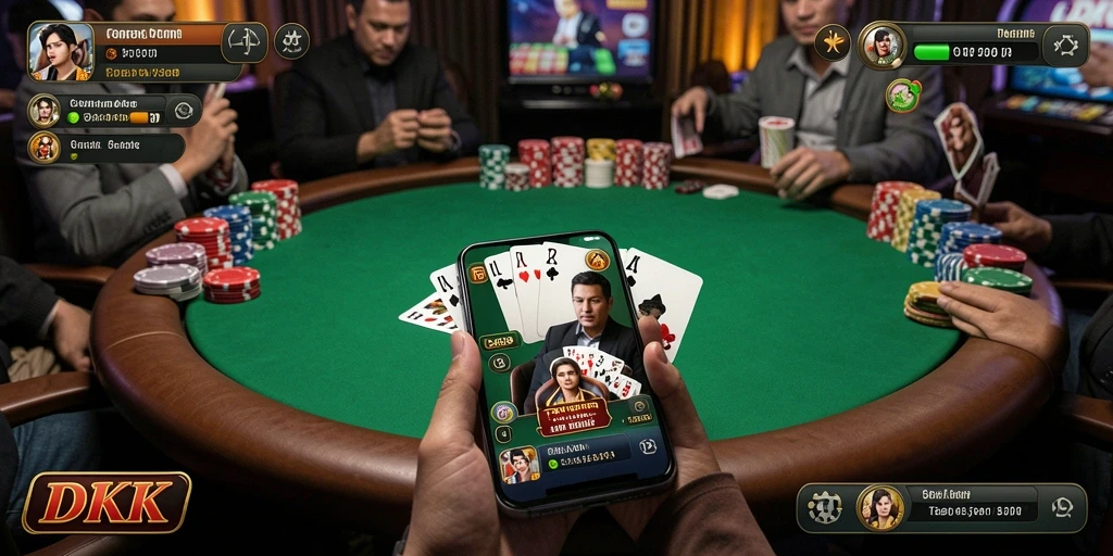 Tampilan gameplay seru di DKK dengan pemain lain menikmati permainan Poker.