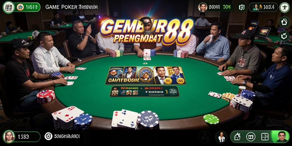 Tampilan menarik dan seru dari gameplay Poker di GEMBUR88.