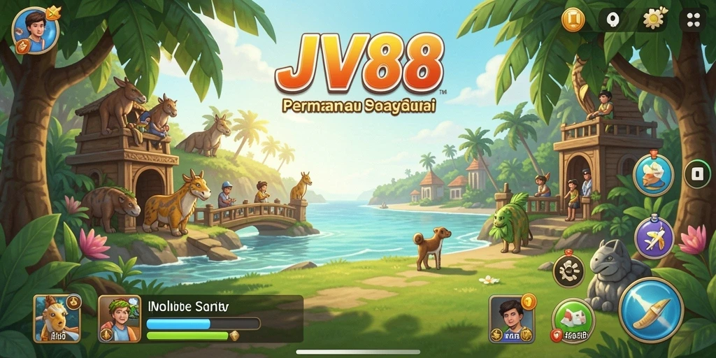 Screenshot menunjukkan aksi menarik gameplay JV88 yang penuh warna.