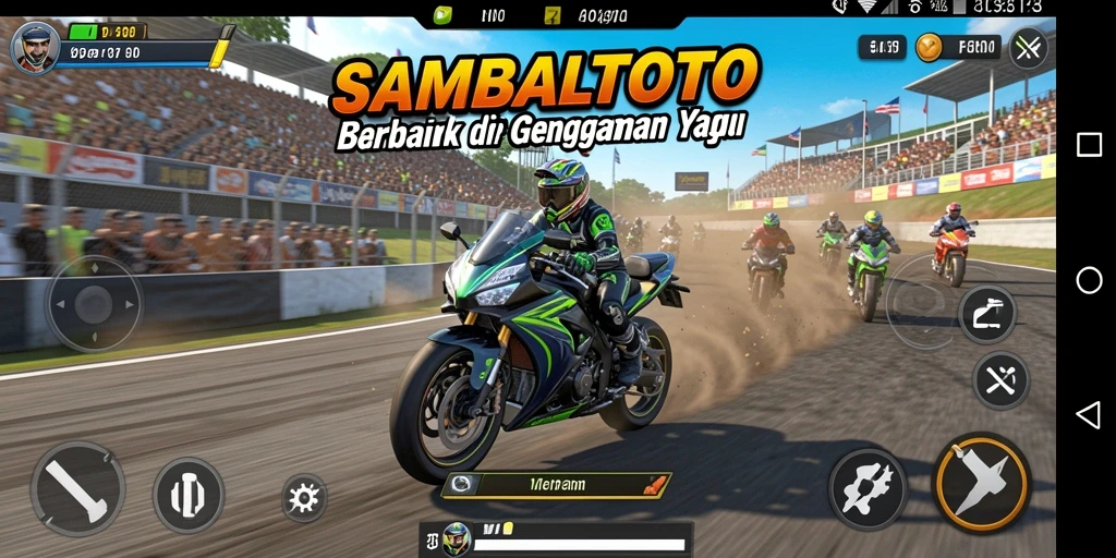 Gameplay mendebarkan dengan motor balap di trek menantang.